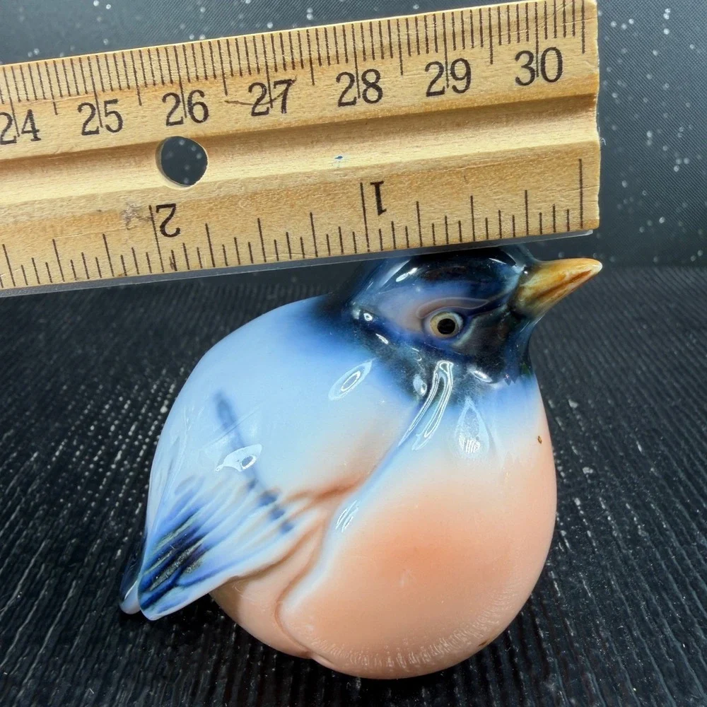 Vintage Chubby Blue Bird Porcelain Figurine Round Glossy Glazed Figure 2.5 inch